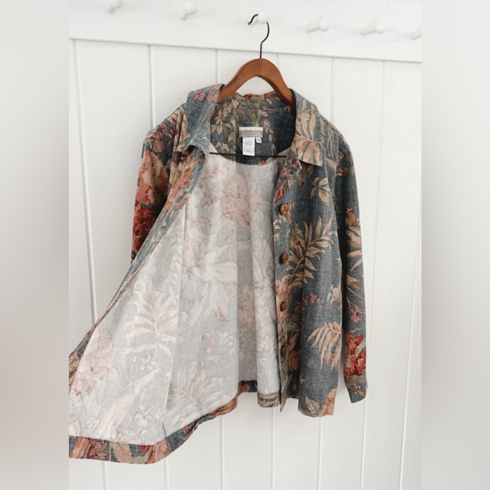 Coldwater Creek Canvas 100% Cotton Floral Jacket Muted Colorful Coastal 2X - Picture 6 of 12